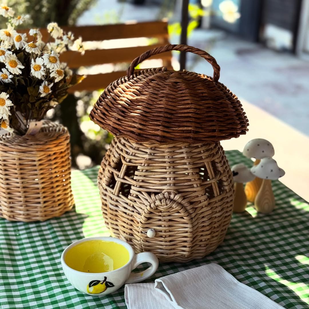 سبد حصیری طرح کلبه قارچی